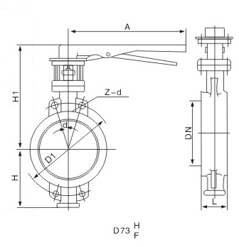 D73H手柄对夹式弹性密封蝶阀